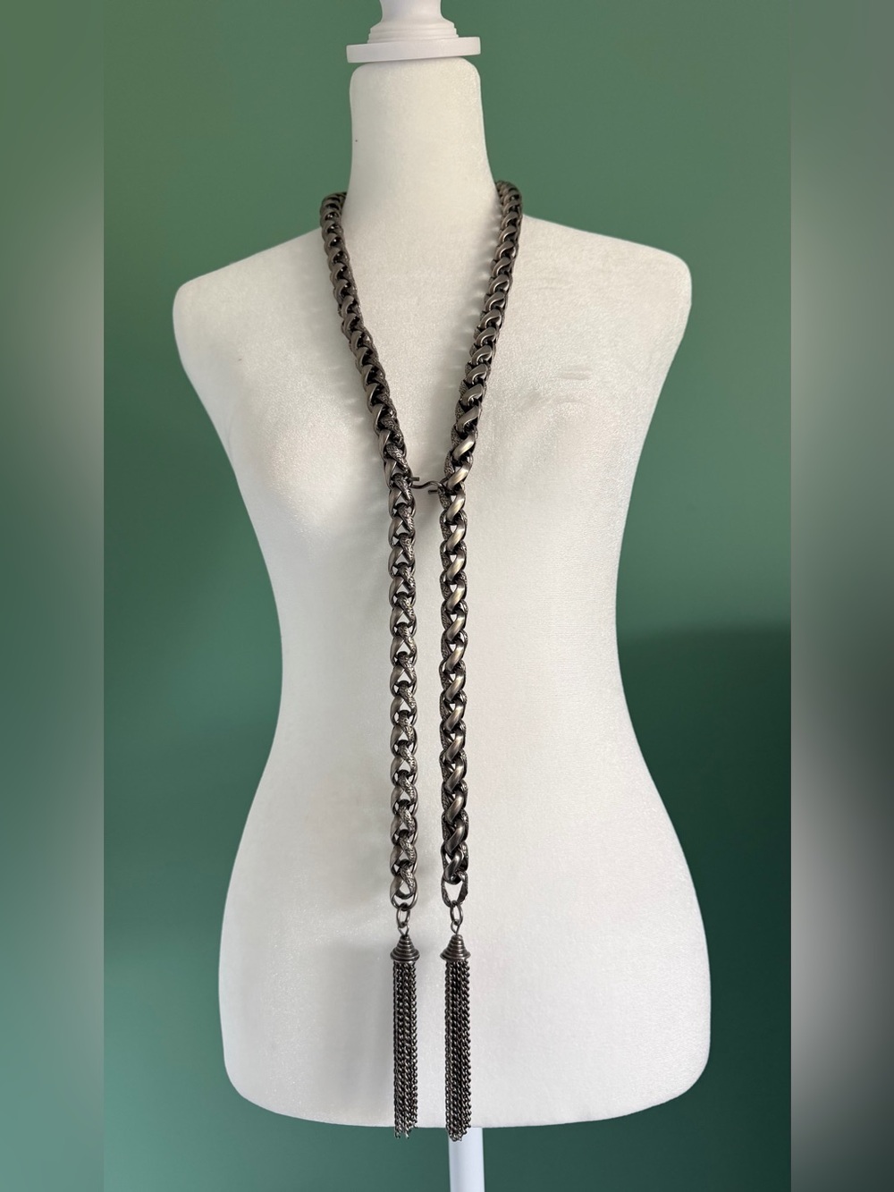 Gunmetal Chain Tassel Lariat Necklace - Women Jewelry
